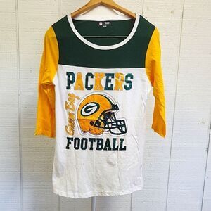 NFL TEAM APPAREL Women's Raglan Greenbay Packers  Football Glitter Shirt Large